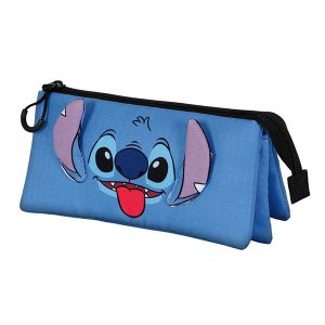 Τριπλή Κασετίνα Stitch Μπλε με Φερμουάρ